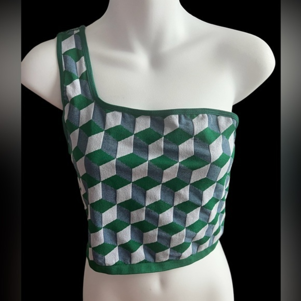 Free People Movement Green Blue One Shoulder Crop Top‎ XL